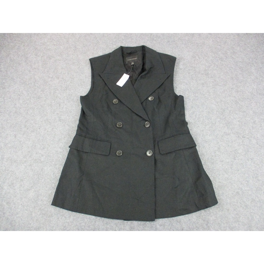 Banana Republic Vest Women Petite 4 Black Linen Twill Double Breasted Sleeveless